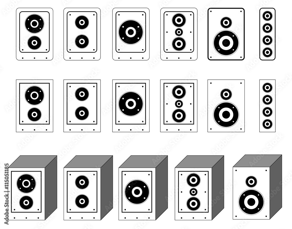 collection of audio speaker vector. surround system symbol. loudspeaker