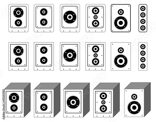 collection of audio speaker vector. surround system symbol. loudspeaker icons. outlines Woofer.