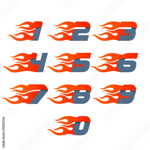 Fast fire numbers set logos. Speed and sport icon.