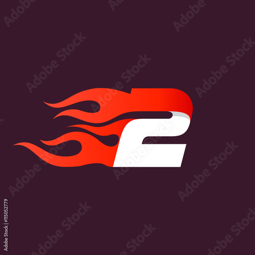Fast fire number two logo. Speed and sport icon on dark.