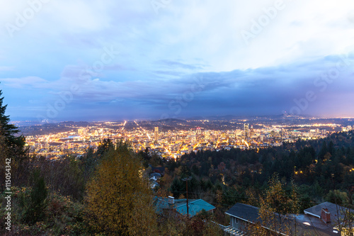 cityscape and skyline of portland at twilight