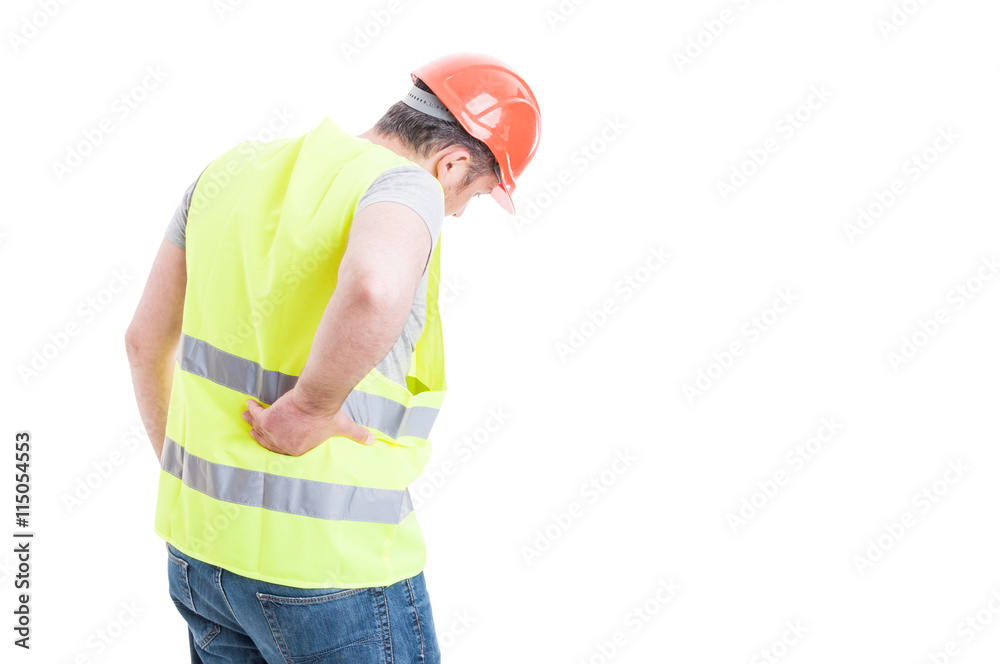 Back pain concept with constructor with torso injury Back pain concept with constructor with torso injury