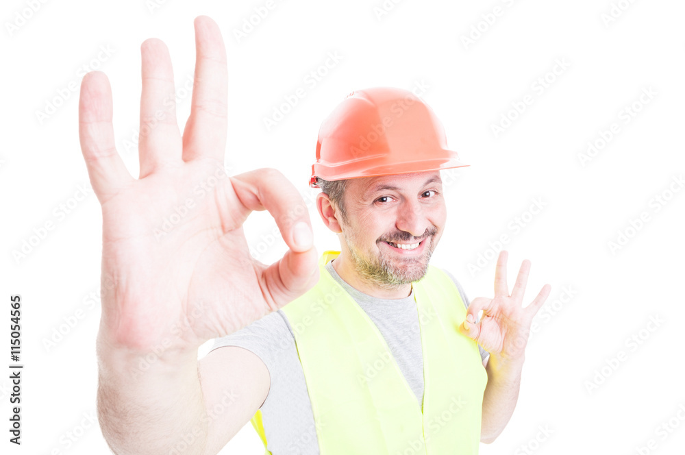 Perfect and professional services concept with joyful constructo Perfect and professional services concept with joyful constructo