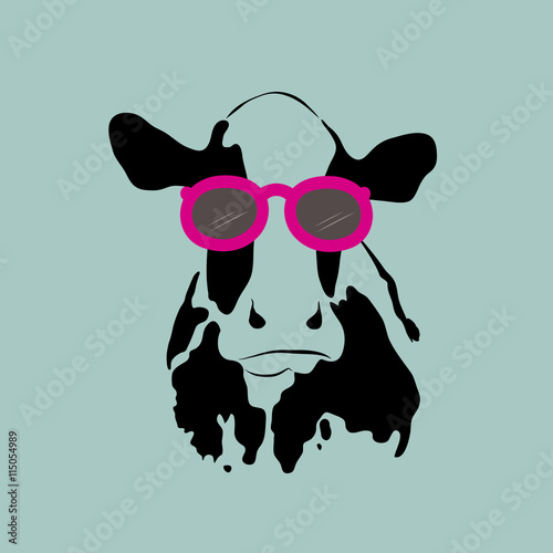 Vector image of a cow wearing glasses.