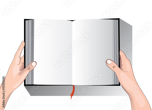 hands holding the empty open book vector