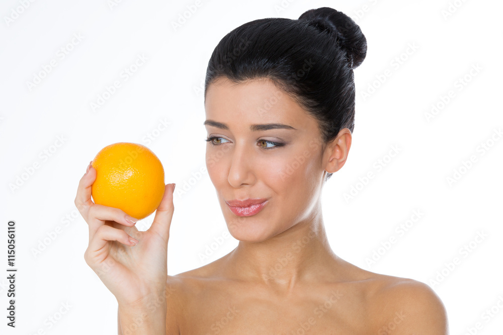 beautiful woman with orange beautiful woman with orange