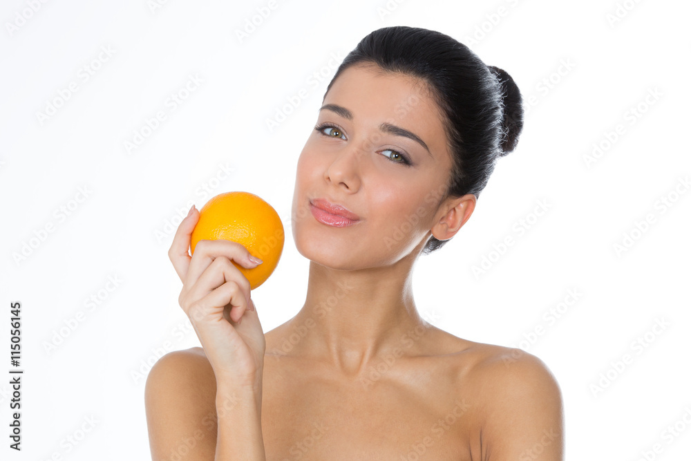 smiling woman with fruit smiling woman with fruit