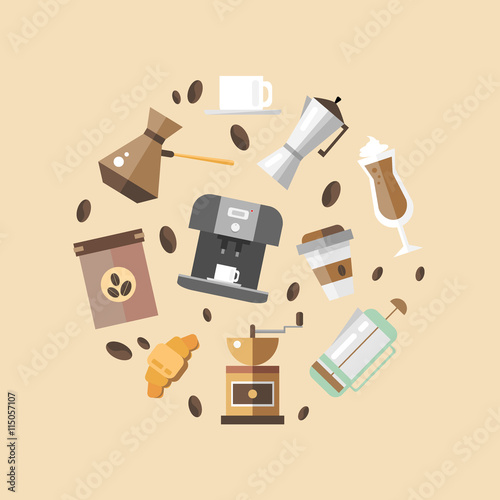 Set of coffee devices in flat style.