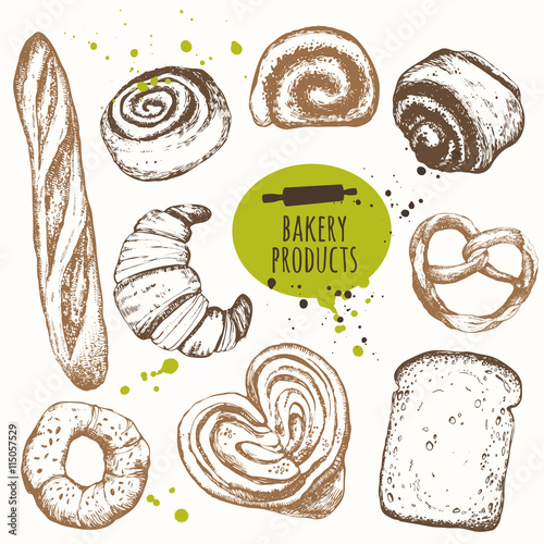 Vector illustration with sketch bakery products.