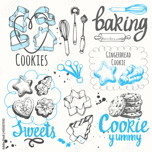 Sketch set with forms for cookies and chocolate chip .