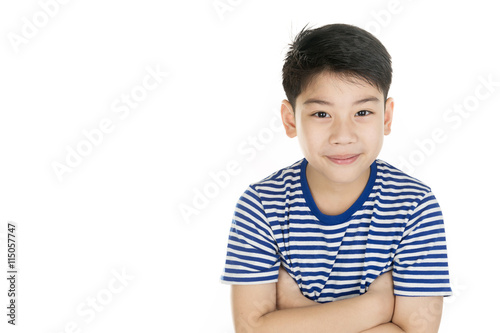 Portrait of asian happy boy smile face and looking at camera on