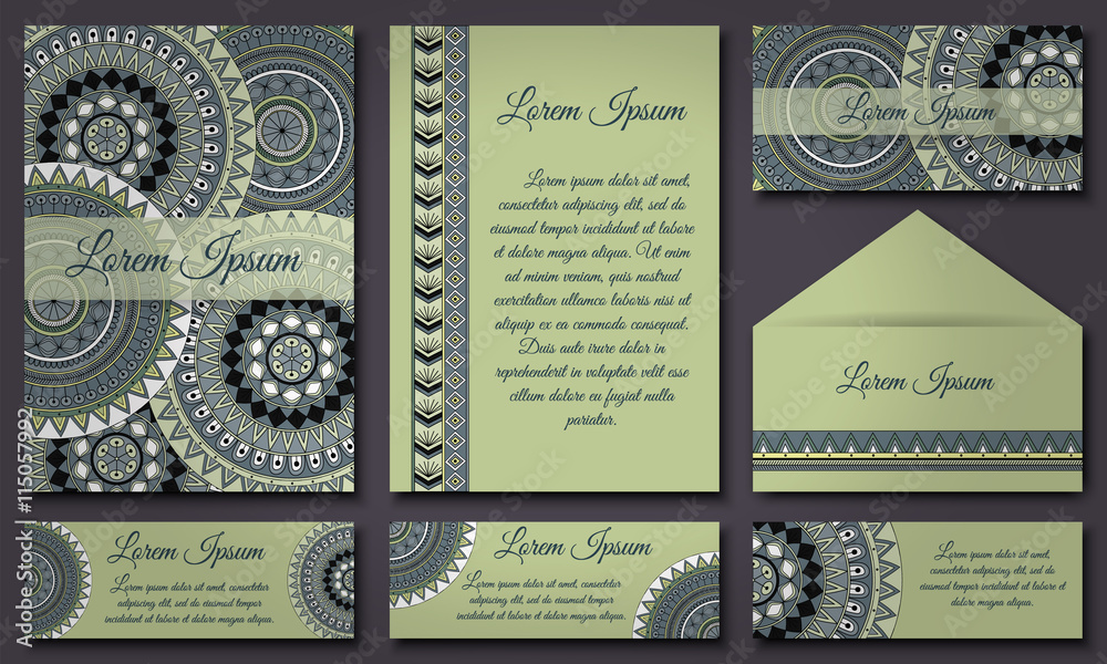 invitations and banners template set. Floral mandala pattern  ornaments. Asian, Arabic, Indian, ottoman motifs.