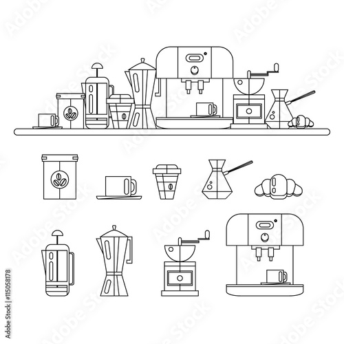 Set of coffee devices in flat style - vector illustration.