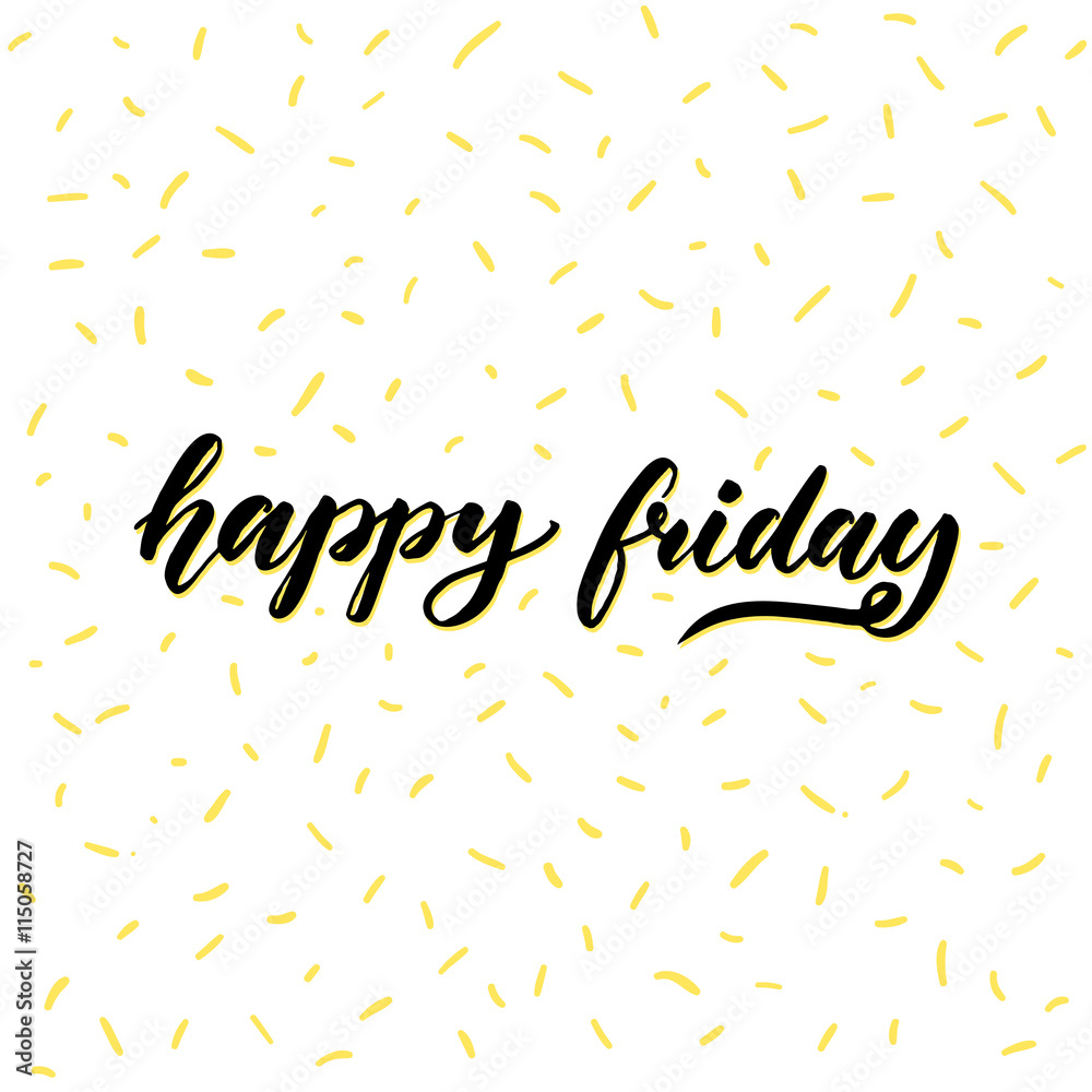 Happy friday text handwriting on yellow confetti background Stock ...