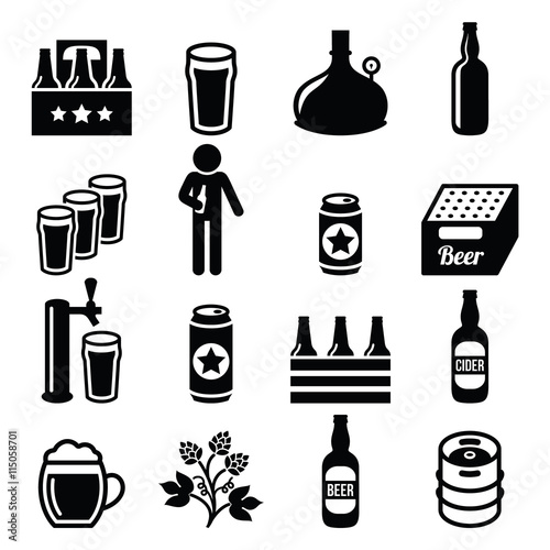 Beer, brewery, pub vector icons set
