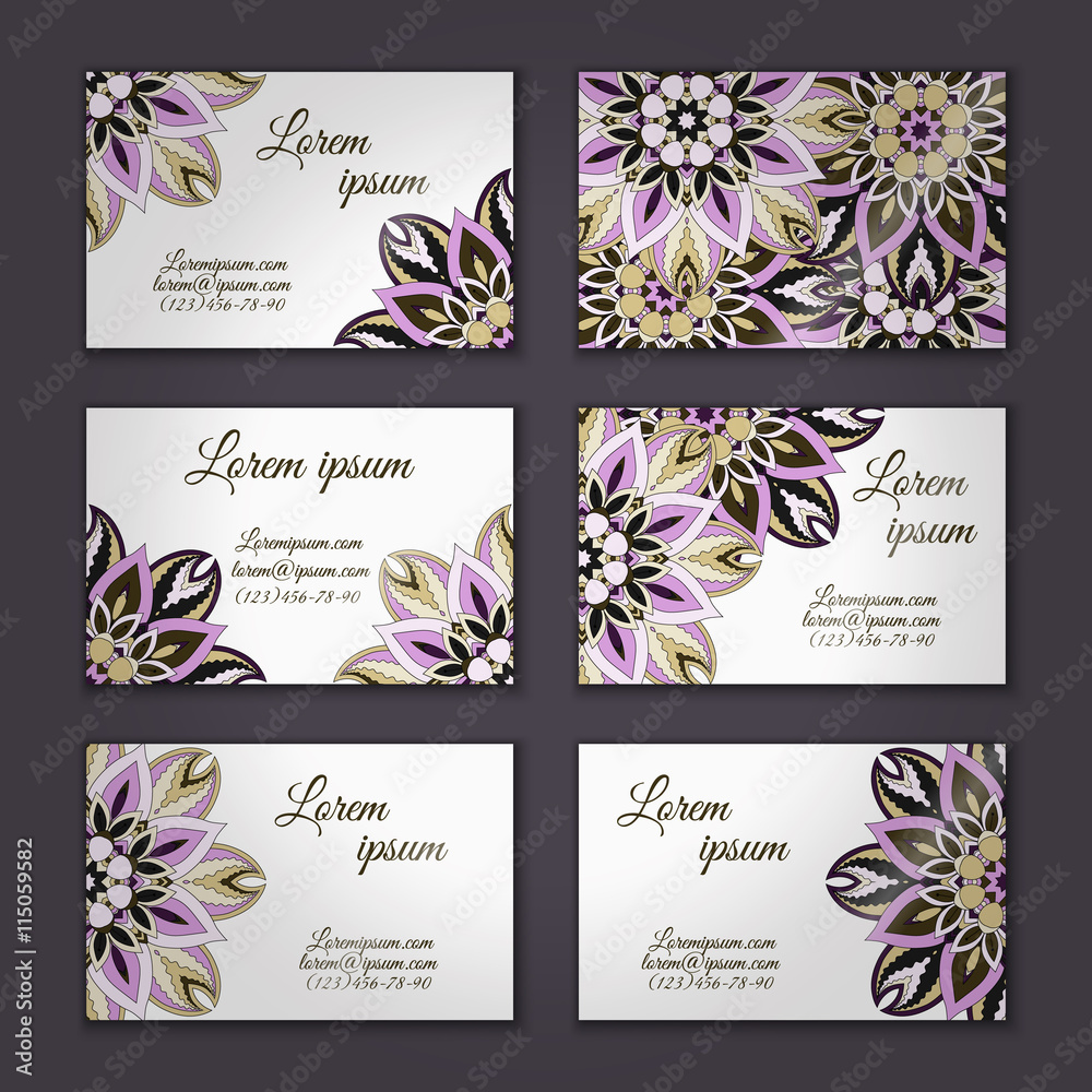 Business card collection. Vintage decorative elements. Islam, Arabic, Indian, ottoman motifs.