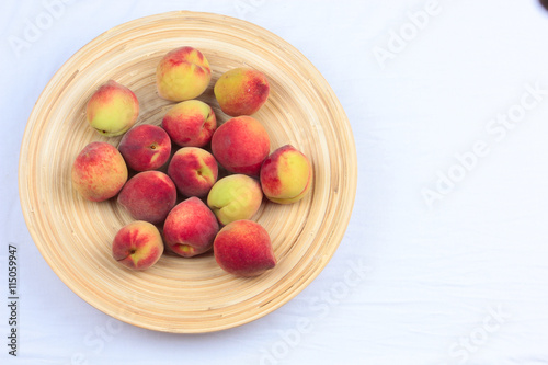 Wooden Bowl of Fruits / A Wooden Bowl of Fruits on a Wooden Background, Banana & Cherries
