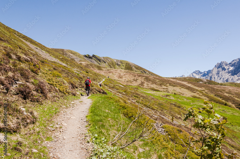 Grindelwald, Grosse Scheidegg, Wanderweg, Höhenweg, Berner Oberland, Alpen, First, Wanderer, Schweizer Berge, Sommer, Schweiz