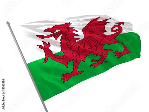 3d illustration of Wales flag in UK waving in the wind