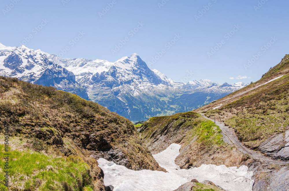 Grindelwald, Berner Oberland, Alpen, Eiger, Eigernordwand, First, Wanderweg, Schweizer Alpen, Wanderferien, Sommer, Schweiz