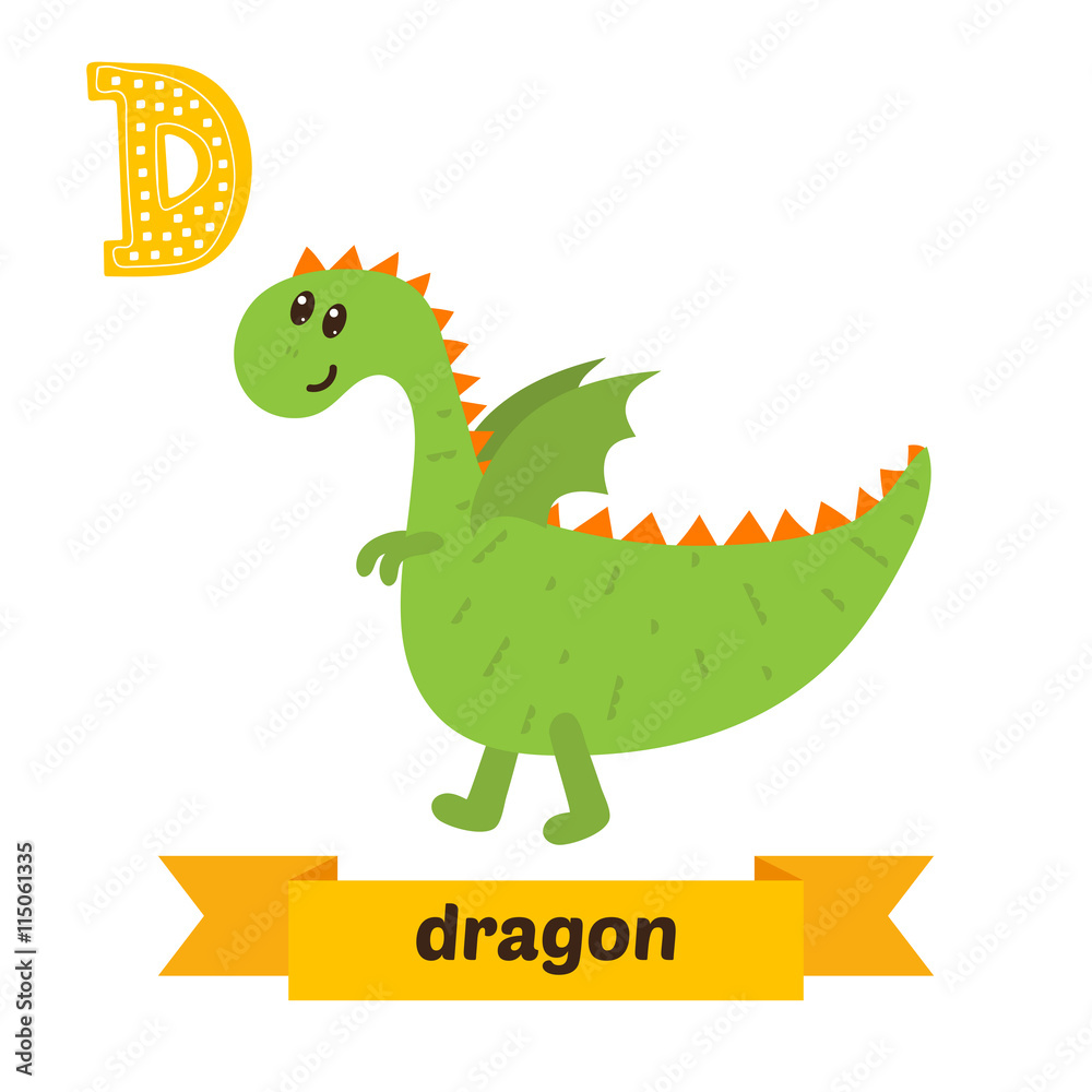 Obraz premium Dragon. D letter. Cute children animal alphabet in vector. Funny
