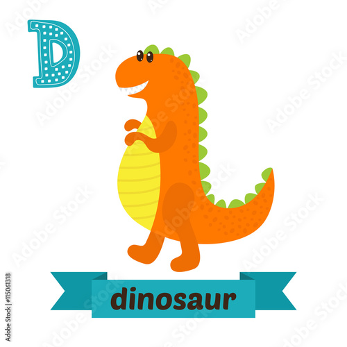Dinosaur. D letter. Cute children animal alphabet in vector. Fun