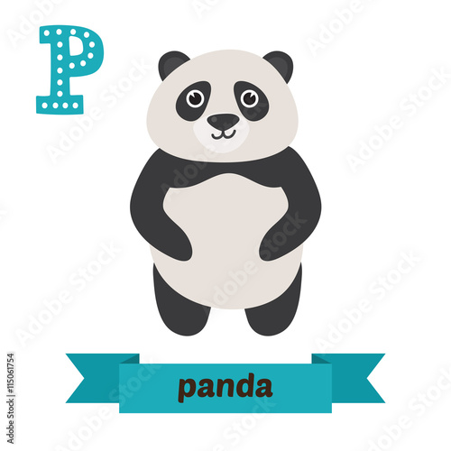 Fototapeta Naklejka Na Ścianę i Meble -  Panda. P letter. Cute children animal alphabet in vector. Funny