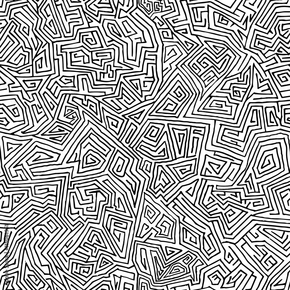 Seamless vector hand drawn maze from straight lines. Minimalistic background for your design
