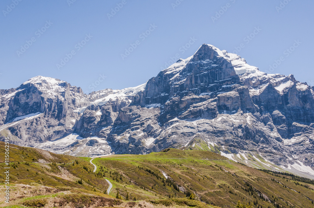 Grindelwald, Dorf, Berner Oberland, Wetterhorn, Grosse Scheidegg, Engelhörner, Alpen, Wanderweg, First, Sommer, Schweiz