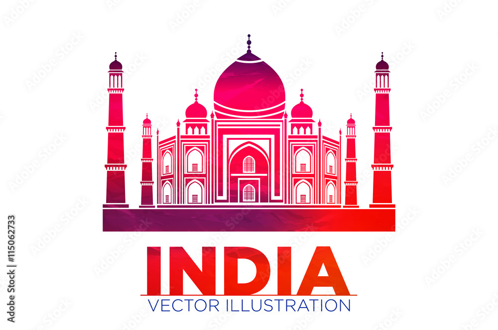 Stencil of the Taj Mahal on a sunset background. vector