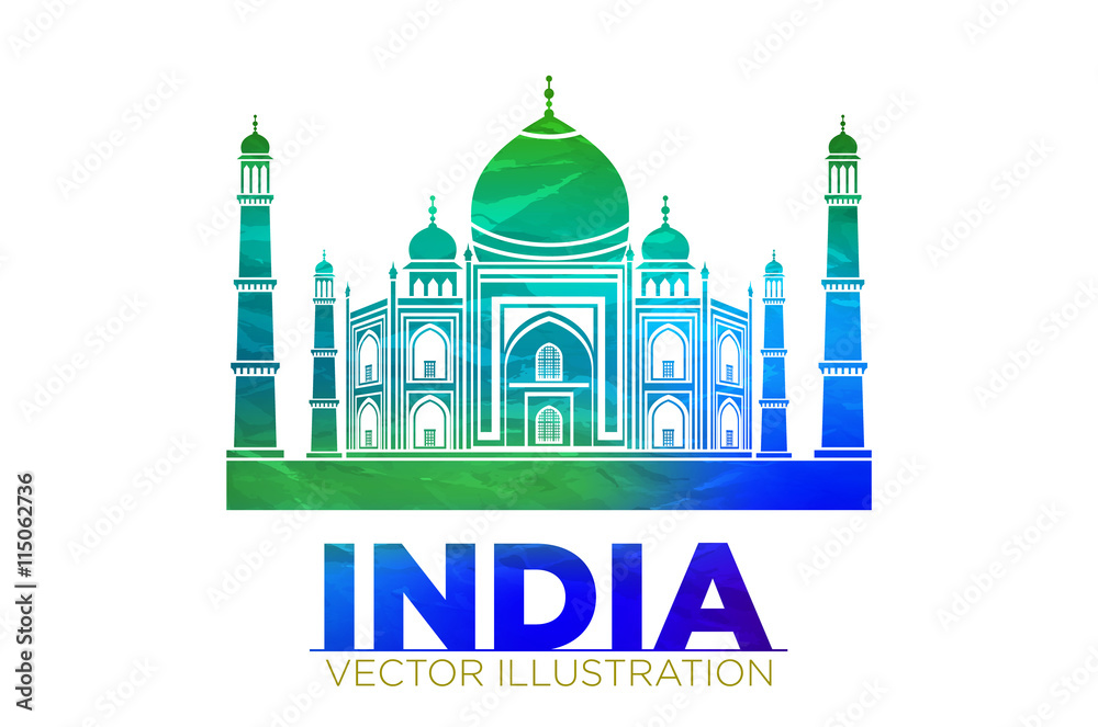 Retro World Wonder of Taj Mahal Palace in India Vector Illustration