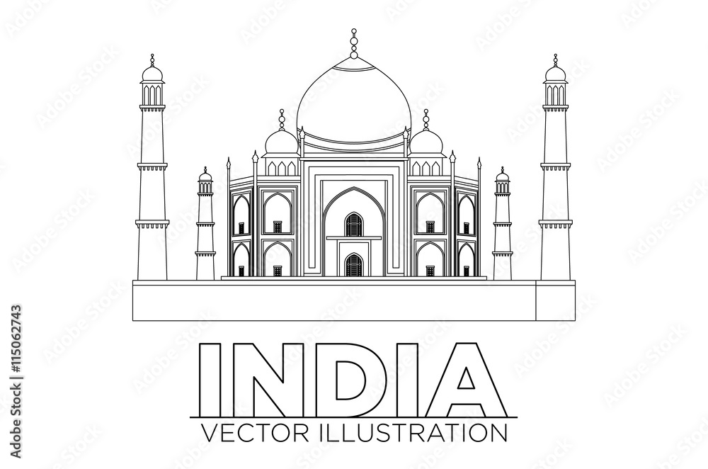 taj mahal vector illustration, symbol in black lines