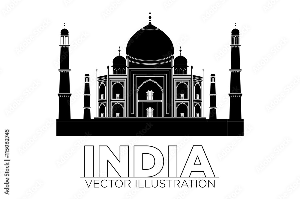 Taj-mahal temple silhouette. Vector