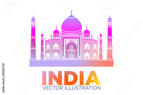 Taj Mahal vector symbol design red color polygonal mosaic style.Monument of Love at India.