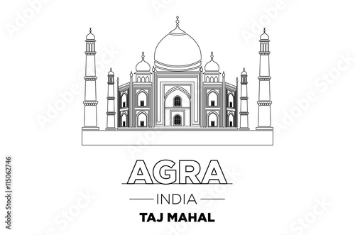 India City Line Taj Mahal india Typographic Design vector