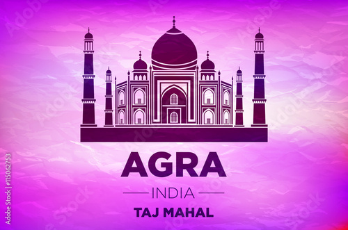 Taj Mahal in ight on pink sunrise vector