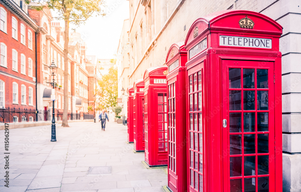 Red telephone boxes in UK, London Red telephone boxes in UK, London