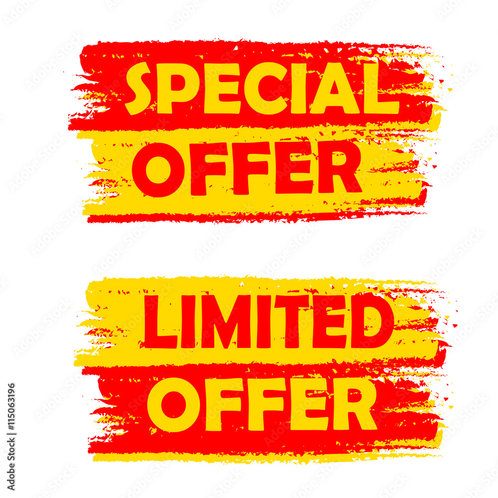 special and limited offer, yellow and red drawn labels, vector special and limited offer, yellow and red drawn labels, vector