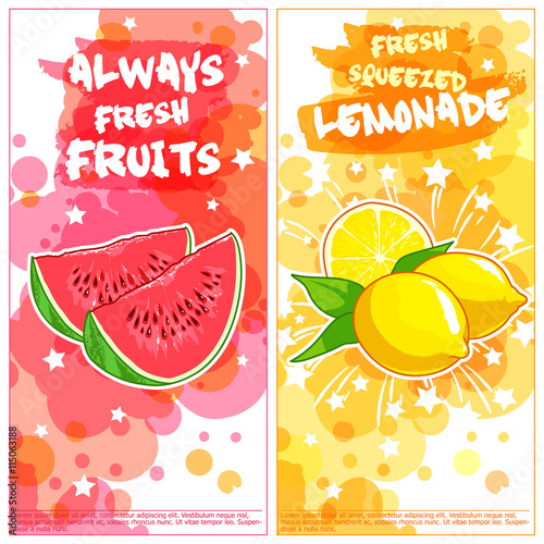 Two vertical orientation flyers with fruits.