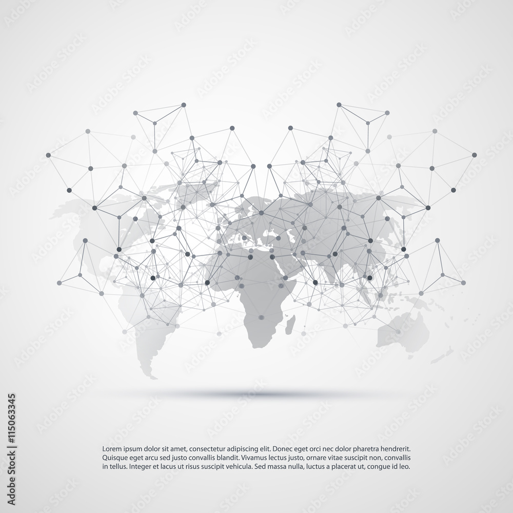 Cloud Computing and Networks with World Map - Abstract Global Digital Network Connections, Technology Concept Background, Creative Design Element Template with Transparent Geometric Grey Wire Mesh Cloud Computing and Networks with World Map - Abstract Global Digital Network Connections, Technology Concept Background, Creative Design Element Template with Transparent Geometric Grey Wire Mesh