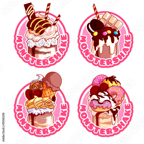 Four stickers with different giant milkshakes.