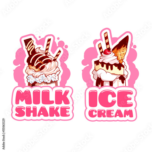 Two stickers with giant milkshakes.