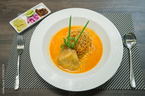 Khao Soi Kai,local food from North region of Thailand photo