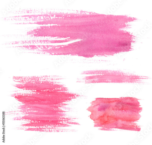 Watercolor paint stains. Pink strokes and blots. Set of artistic textures