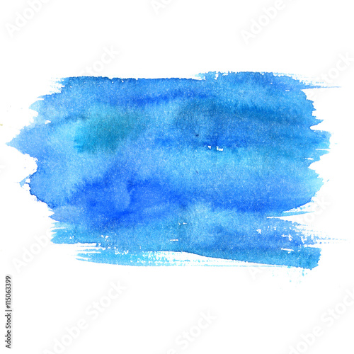 Blue watercolor stain isolated on white background. Artistic paint texture