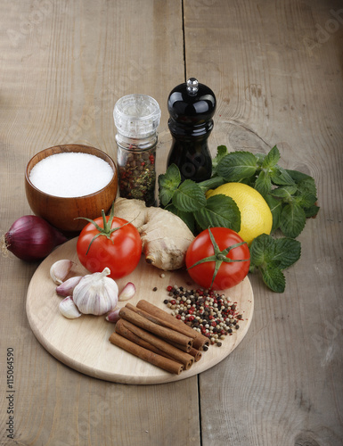 spices on wooden background