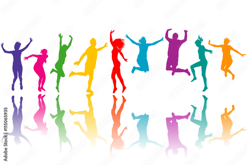 Colorful silhouettes jumping Colorful silhouettes jumping