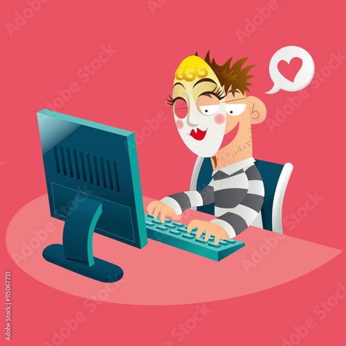 A faker disguises himself as a girl to cheat someone on the web.
