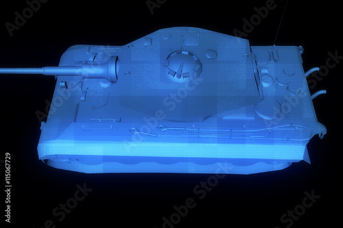 3D Tank Hologram Wireframe in Motion. Nice 3D Rendering
 photo