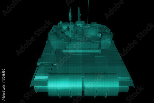 3D Tank Hologram Wireframe in Motion. Nice 3D Rendering
 photo